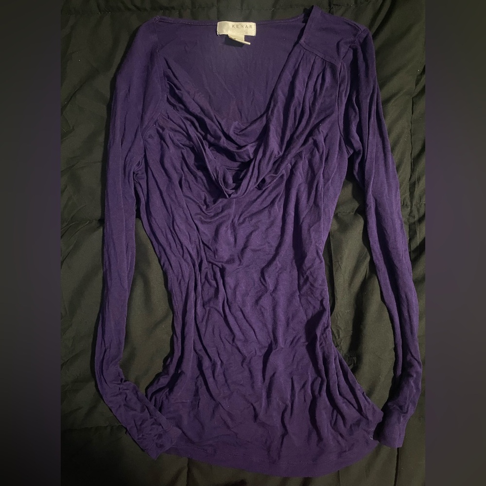 Purple Long-Sleeve Draped Women's Top